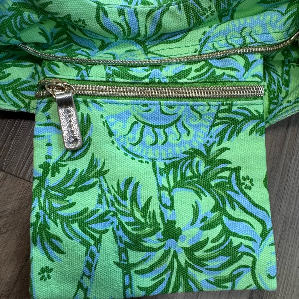 Lilly Pulitzer Bamboo Tote Handbag Cool Mint, Catching Rays Pattern, NEW no tags - Picture 10 of 15